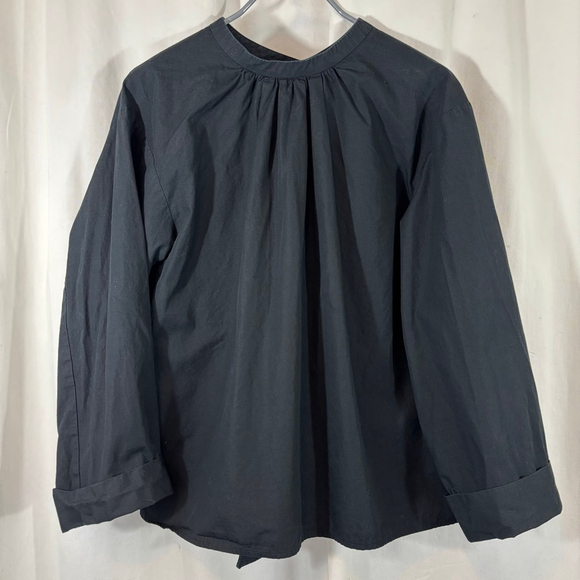 Maje Tops - Women's Maje Paris Black Cotton Tie-Back Open Back Long Sleeve Blouse